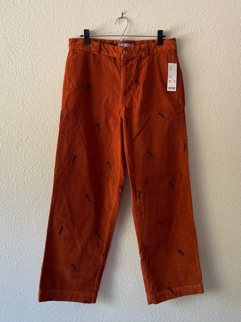 NWT Urban Outfitters Men’s 32 Orange Corduroy Screw Embroidered Pants